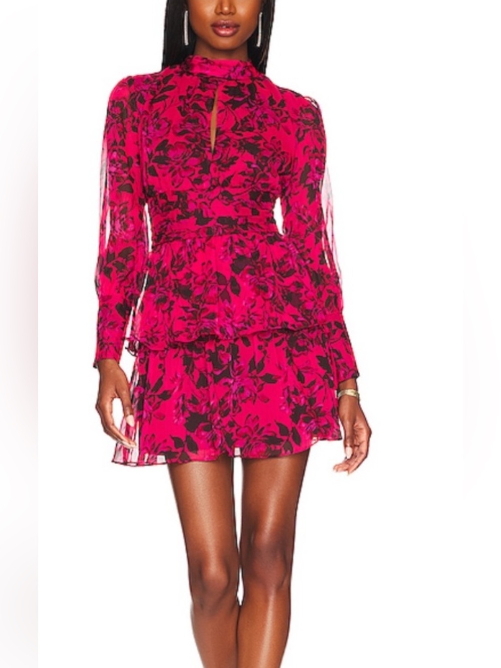 Amanda Uprichard Samira Floral Mini Dress in Femme, Medium, Pink/Black